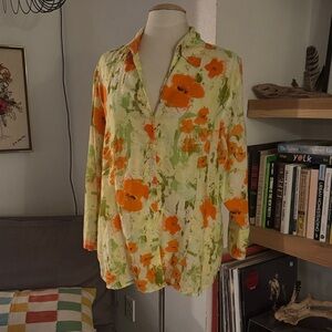 Floral Orange and Green Harve Bernard 2X Women's Top